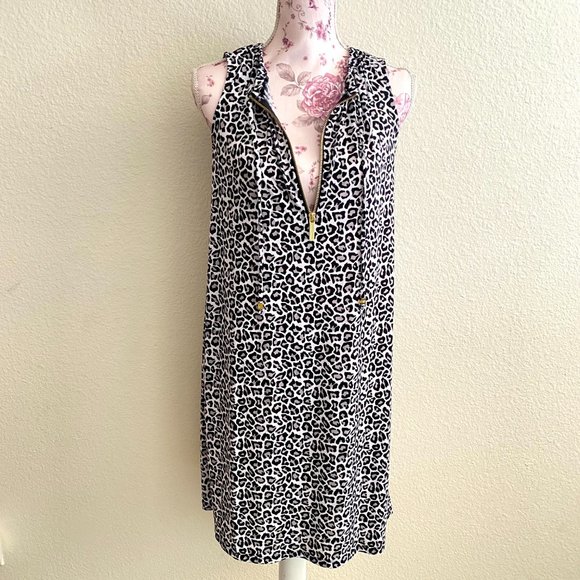 Michael Kors sz:M Black White Leopard Animal Print Sleeveless Zip Dress - Picture 10 of 11